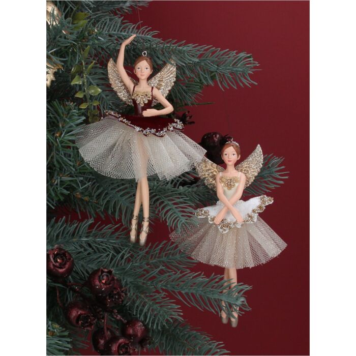 Gisela Graham Cream Velvet Fairy Tree Decoration x2